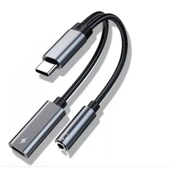 Adaptador Tipo-C Para P2/ 3.5 Mm e Tipo C Dual Com Carregamento Turbo