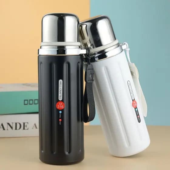 Garrafa Térmica Inox 600ml/800ml com Alça – Mantém Bebida Quente ou Fria por Horas!