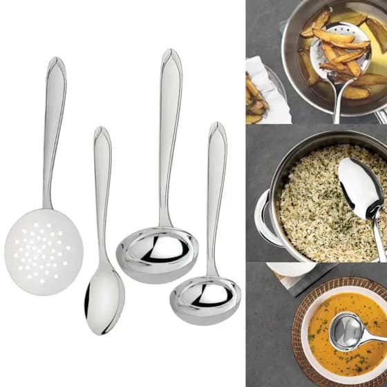 Utensílio Culinário em Inox Linha 410 Concha Espumadeira Colher Pegador Garfo MIMI