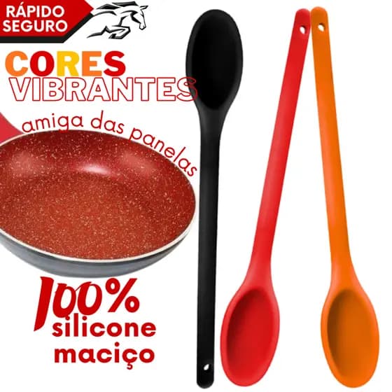 Colher de Silicone Resistente Cabo Longo Misturar Cozinhar Refogar