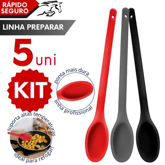 Colher de Silicone para Refogar 30cm Cabo Longo Não Derrete Super Resistente