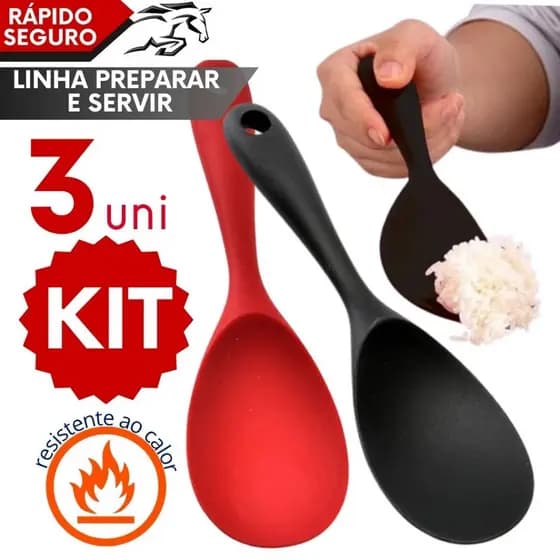 Colher de Silicone 21cm Para Servir Arroz Resistente Alta Temperatura