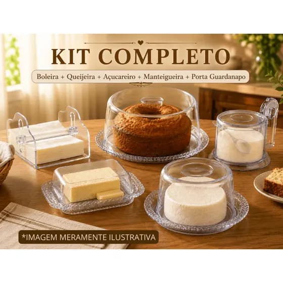 Kit Completo: Boleira Trança + Queijeira Trança + Manteigueira + Porta Guardanapo + Açucareiro