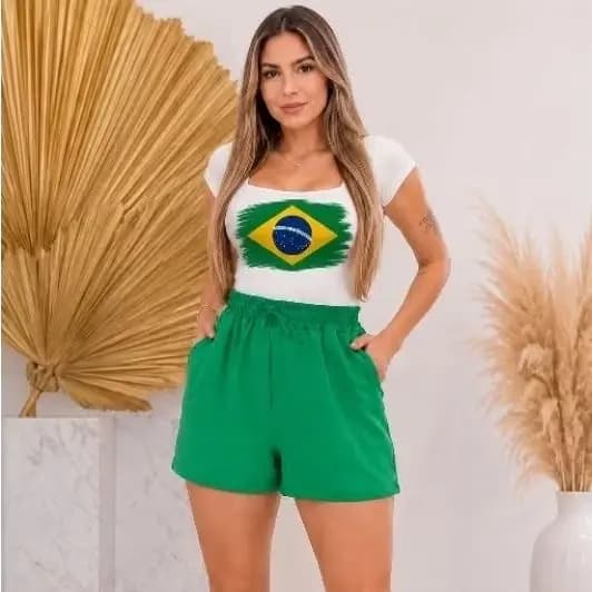 Short Duna Feminino com Bolso Brasil Soltinho Escolha Cor e Tamanho Leve
