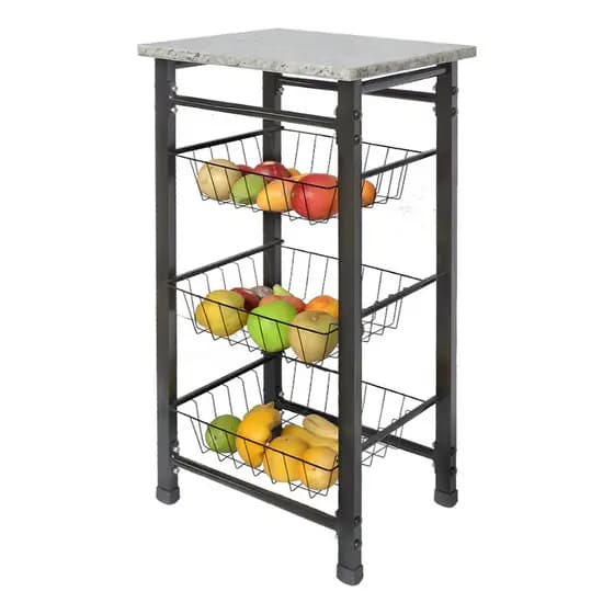 Fruteira de Chão 3 Cestos com Tampo Granito Organizador de Cozinha em Aço Reforçado Premium