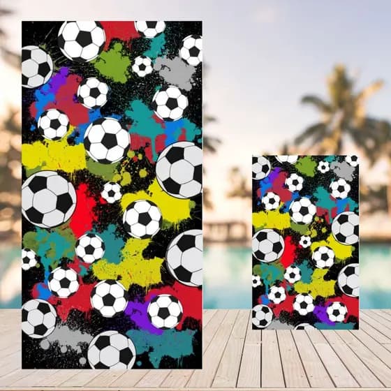 Toalha de Banho e Rosto BOLA DE FUTEBOL para Praia Piscina Felpa Estampada GRANDE 140X70 CM