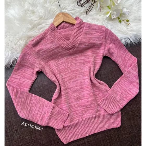 Blusa De Frio Feminina Gola V De Tricô Suéter Casaquinho Várias Cores