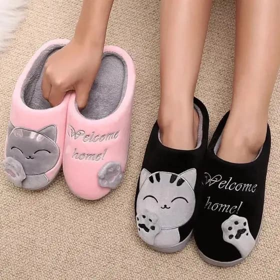 Pantufa de Gatinho feminina adulto Frio Inverno