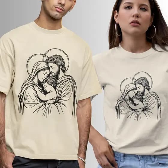 camiseta 100% algodão camiseta católica camiseta unissex camiseta SAGRADA FAMILIA