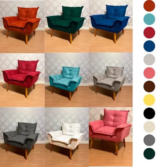 Poltrona Opala Larissa amamentação Decorativa Suede P/ quarto, sala de estar e recepção Pés Palito