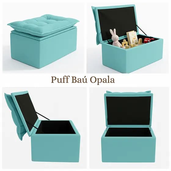 Puff Baú Opala Decorativo Organizador Quarto e Sala