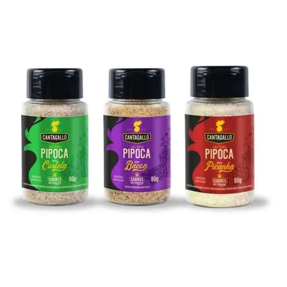 Kit Sais para Pipoca CantaGallo 90g - Sabor de Cinema - Bacon, Picanha e Costela - SEM GLÚTEN