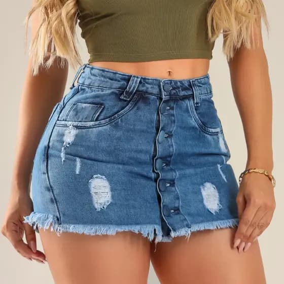 Short Saia Feminino empina bumbum casual Jeans Versátil Cintura Alta Com Laycra Premium