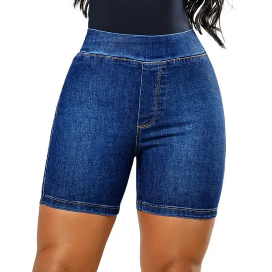 Bermuda Feminina Meia Coxa Jeans Social Fit Casual Lycra Elastano Cintura Alta Short