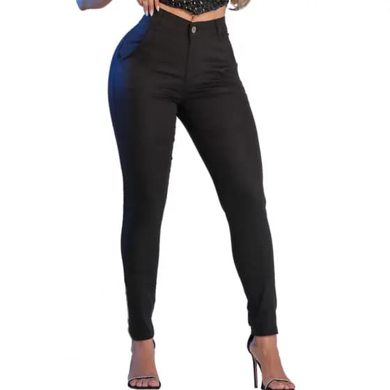 Calça Feminina Bolso Embutido Sarja Social Empina bumbum Cintura Alto Alfaiataria Brim