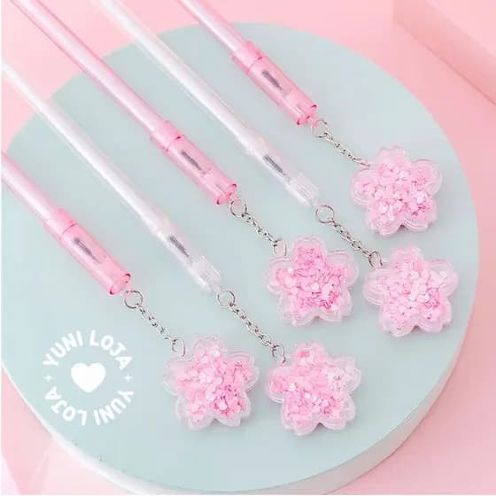 Canetas Gel Ponta Fina Sakura - Caneta Fofa Flor de Cerejeira - Caneta Gel Preta 0.5mm
