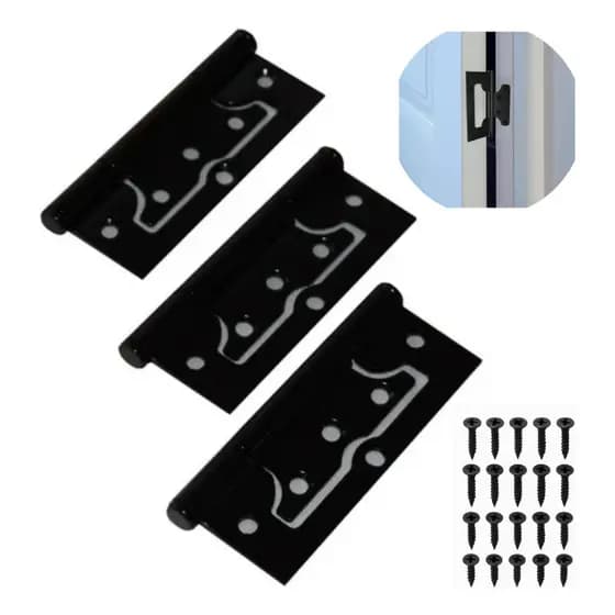Kit 03 Dobradiças De Porta Tolemat Sobrepor 3 1/2 Aço Preto Com Parafusos