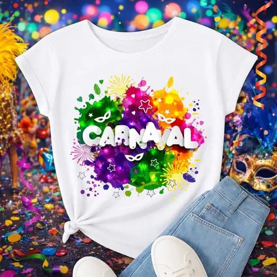 Camiseta Carnaval Colorida Feminina Estampa Carnaval Bloco Festa Verão