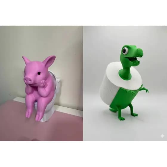 Porquinho no Vaso Decorativo + Suporte Porta Papel Higiênico Dinossauro – Cor Aleatória | Organizador Criativo para Banh