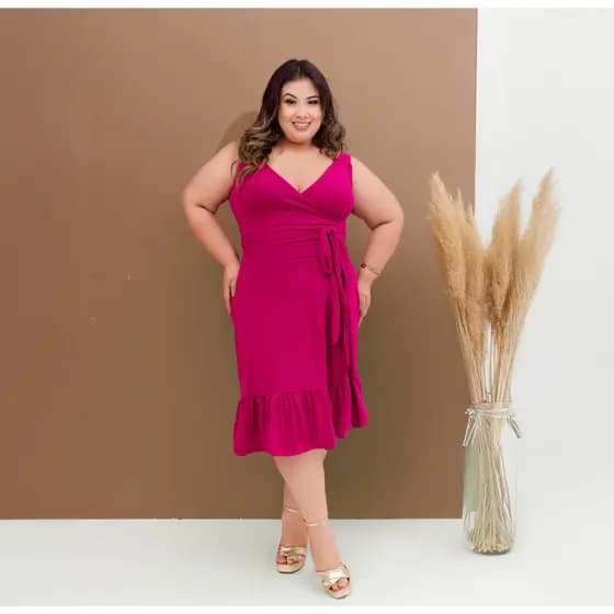 Vestido Midi Transpassado Malha Suede (44 ao 50)
