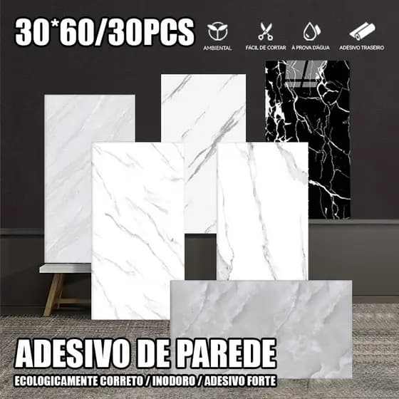 Kit 10/20/30PC Placas Adesivos Mármore Parede Autocolante 3D Porcelanato 30CM X 60CM