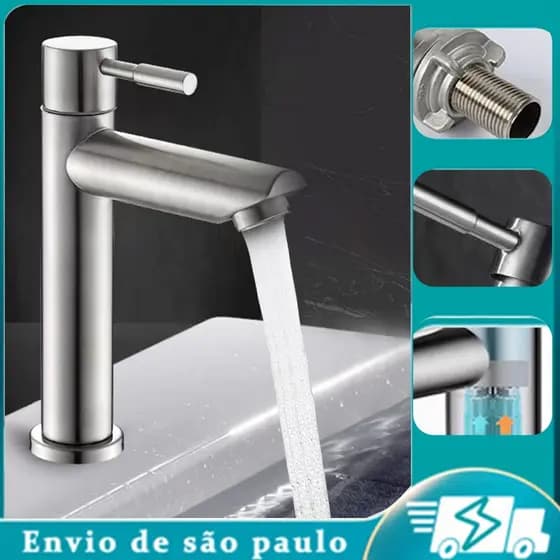 Torneira banheiro Moderna Metal Inox Lavabo Cuba 1/2 Cromada Luxo