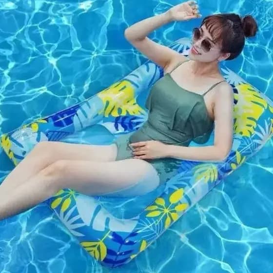 Boia de natação feminina flutuante, cadeira inflável para piscina, cama inflável com furo, para adultos