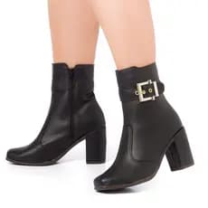 Bota Feminina Salto Alto Grosso Fivela Bico Quadrado Cano Curto Original Sofiolí Moda Confortável