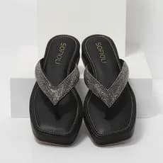 Chinelo Flat Sandália Feminina Brilho Strass De Dedo Luxo Sofiolí Confortável Moda Macio Leve