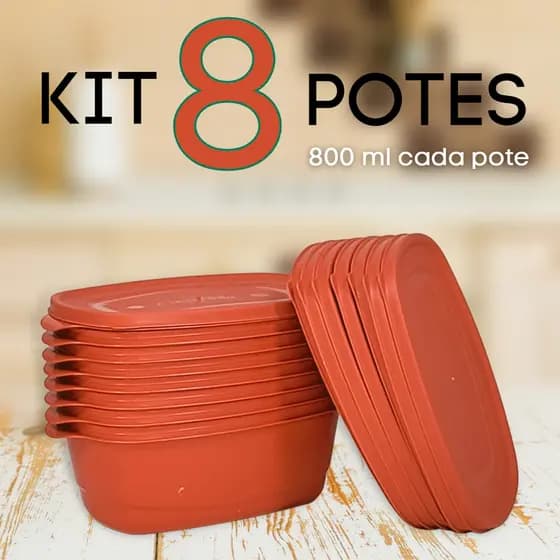 Kit Potes Hermético 800 ML Freezer e Micro-ondas 8 Potes