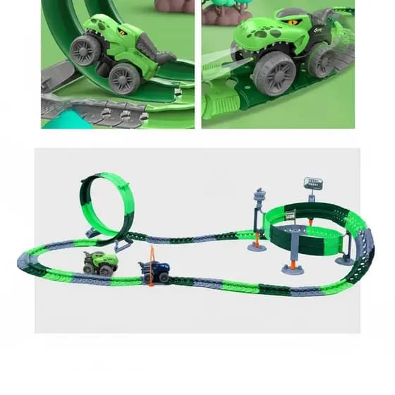 Pista Dinossauro Flexível 138 Peças | Carrinho 2 Carcaças | Presente