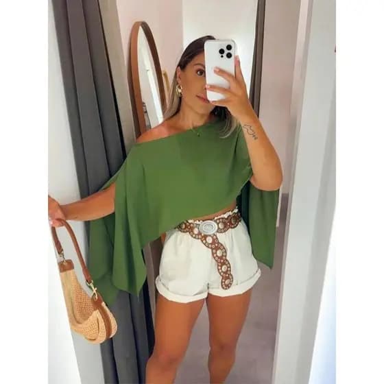 Blusa Capa Assimétrica – Elegância e Movimento! / Blusa multi formas / Blusa Capa / Blusa Cropped / Verão