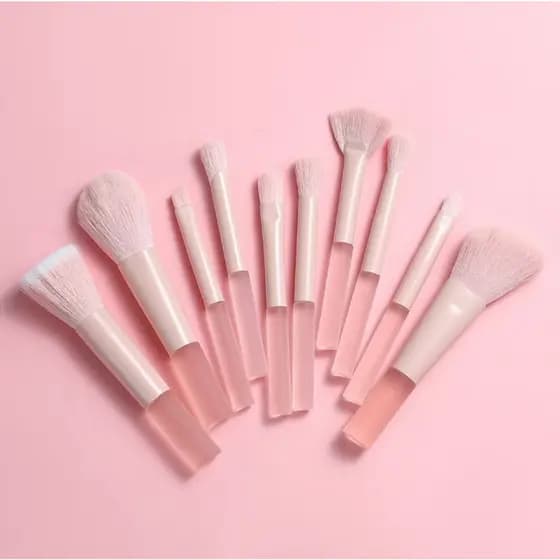 Conjunto 10 Pincéis de Maquiagem Mini Cor Rosa — Compacto para Viagem | Cerdas Macias Minimalista