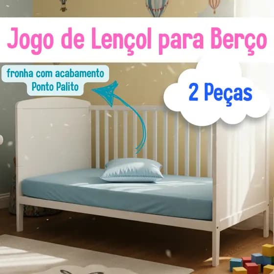 Lençol Berço 2 Peças Micropercal 400 Fios | Fronha Ponto Palito + Lençol Elástico | 130x70x12