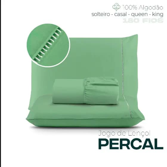 Lençol PERCAL 100% Algodão Ponto Palito Liso - Solteiro Casal Queen e King