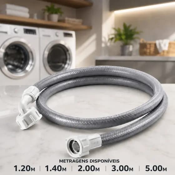 Mangueira de Entrada Máquina Lavar 1,20m 2m 3m e 5 metros Universal Compativel Brastemp, Eletrolux, Consul, LG