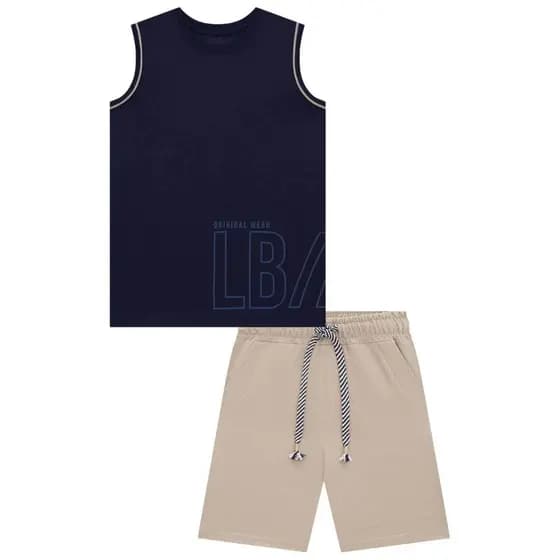 Conjunto Regata em Meia Malha e Bermuda em Cotton Jeans - LucBoo