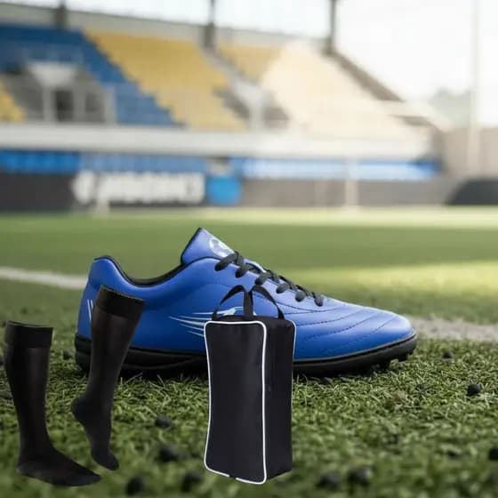 Chuteira Society Resistente Grama Sintética + Meião Porta Chuteira Conforto Jogo Treino