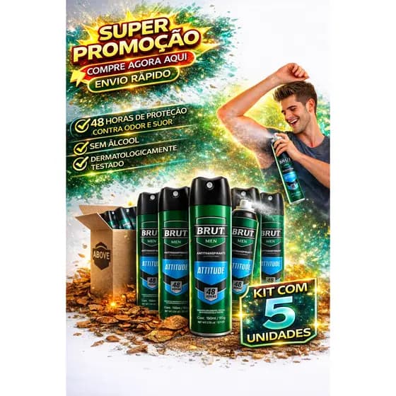 Kit 5 Brut Men Attitude Desodorante Aerosol Antitranspirante 48h 150ml - Compre Agora Aqui Oferta