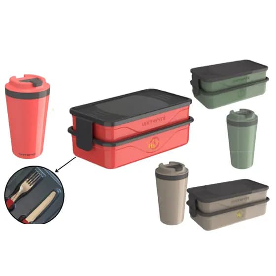 Kit Marmita Divisória Organizador Pote Térmico Fit 1,3 Litros garfo faca inox + Copo Térmico 400 ml
