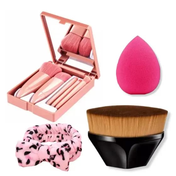 Estojo Pinceis De Bolsa + Pincel Kabuki + Esponja + Faixa Skincare Blogueirinha Tiktok
