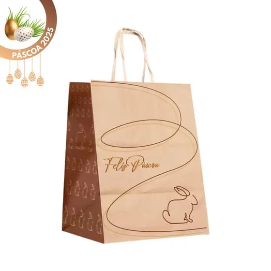Kit 10 Sacola De Papel Kraft Coelho Dourado P 13,5x8x19cm