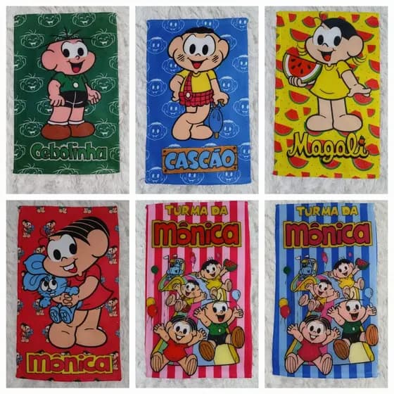 Kit com 7 Toalhinhas de Mão e Rosto para Lancheira Escolar Infantil Sortidas Menino e Menina várias Estampas Personagem