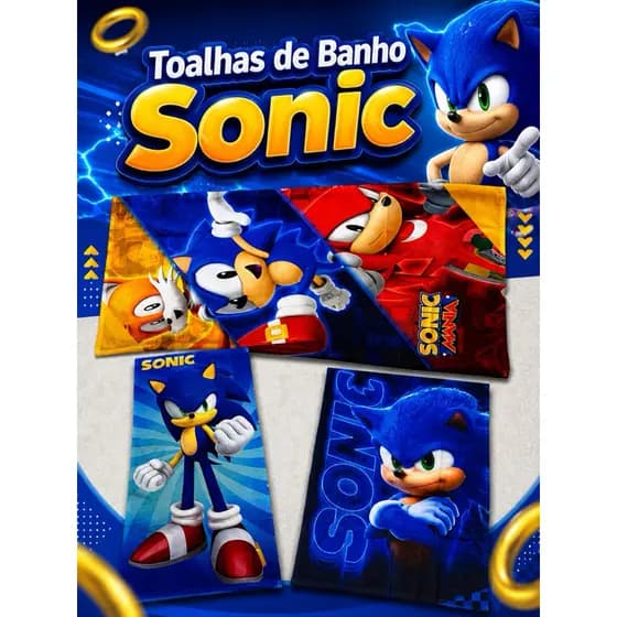Toalha de Banho e Praia Estampadas Sonic