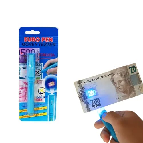 Caneta Teste de Dinheiro Falso com Luz Negra Detector de Notas Luatek Azul/Roxo