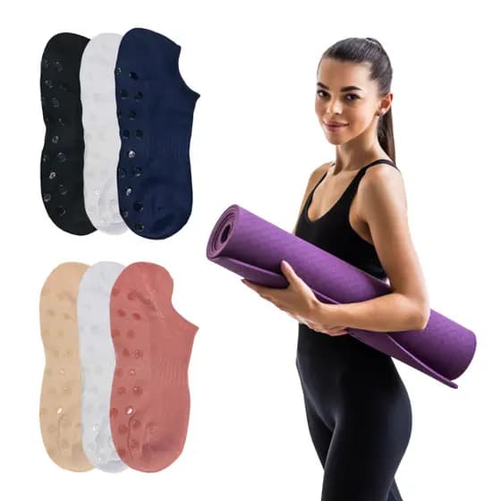 Kit 3 Meias de Yoga Femininas Antiderrapantes para Pilates e Exercícios Aeróbicos Fitness