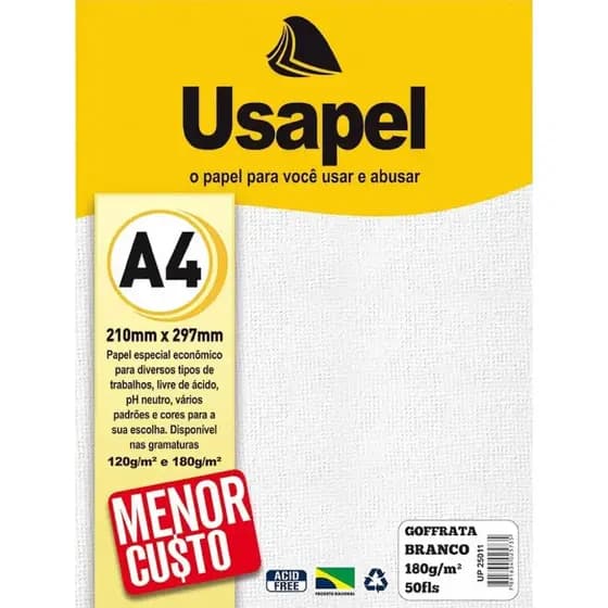 Papel Gofratta Branco A4 180Gr. 50 Fls. Usapel