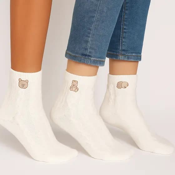 Kit até 12 Pares Meias Femininas Cano Médio Estampada Algodão