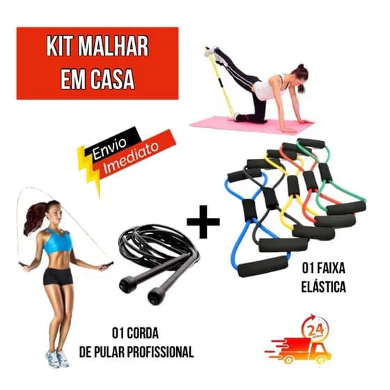Kit Malhar em Casa 1 Elástico De Tensão + 1 Corda De Pular