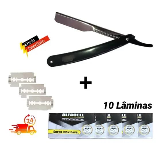 Navalha Navalhete Profissional e ou Lâminas Aço Inox Acabamento Barba Sobrancelha Rosto